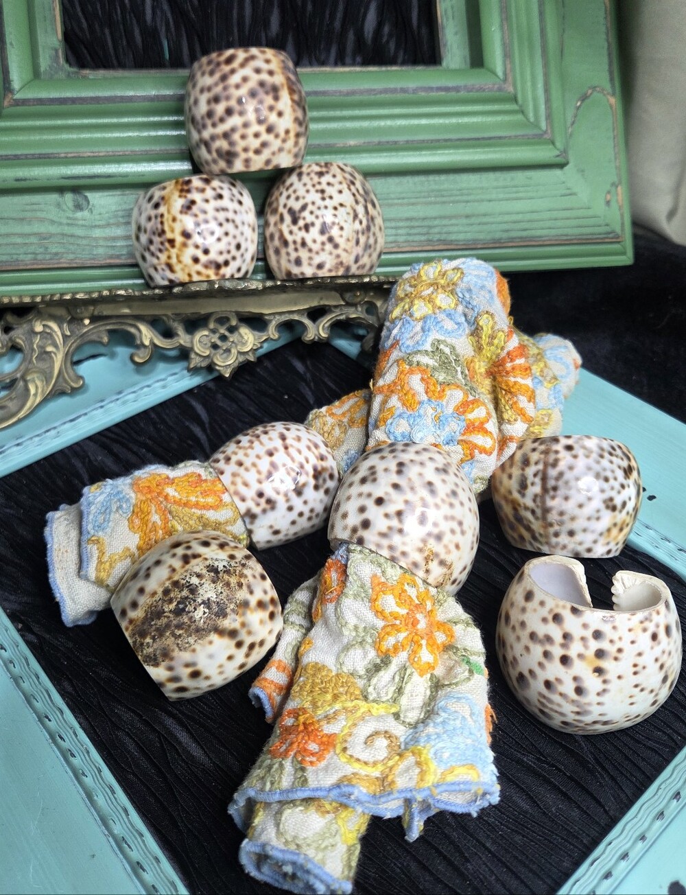 **SET OF 8**- Vintage MCM Natural Tiger Cowrie Shell Napkin Rings